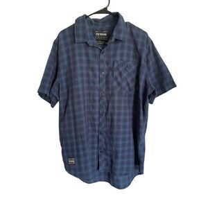 Fox Racing Mens Blue Black Short Sleeve Woven Soft Twill Button-Up Shirt Size XL
